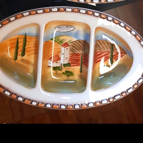 NIB Villa De Sienna 2-piece Serving Plate Set, Hand Painted Clay Art - Picture 3 of 5